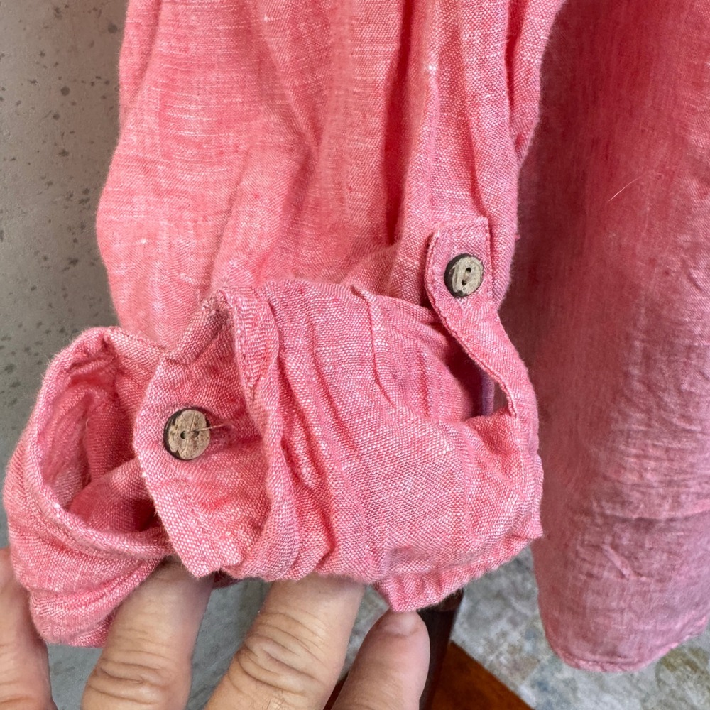 Sigrid Olsen Linen Tunic Women 3X Pink Henley Roll Tab Coastal Boho Lagenlook - Picture 9 of 9